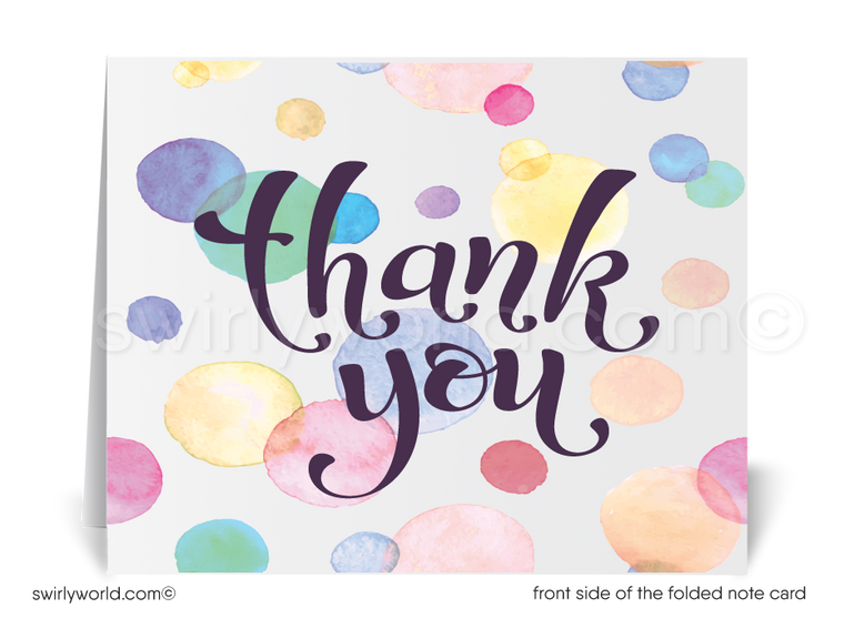 Retro Modern Watercolor Polkadots Thank You Cards