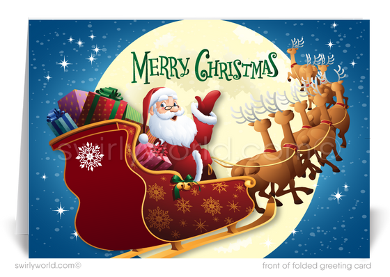 Humorous Cartoon Santa Claus Merry Christmas Cards for Customers