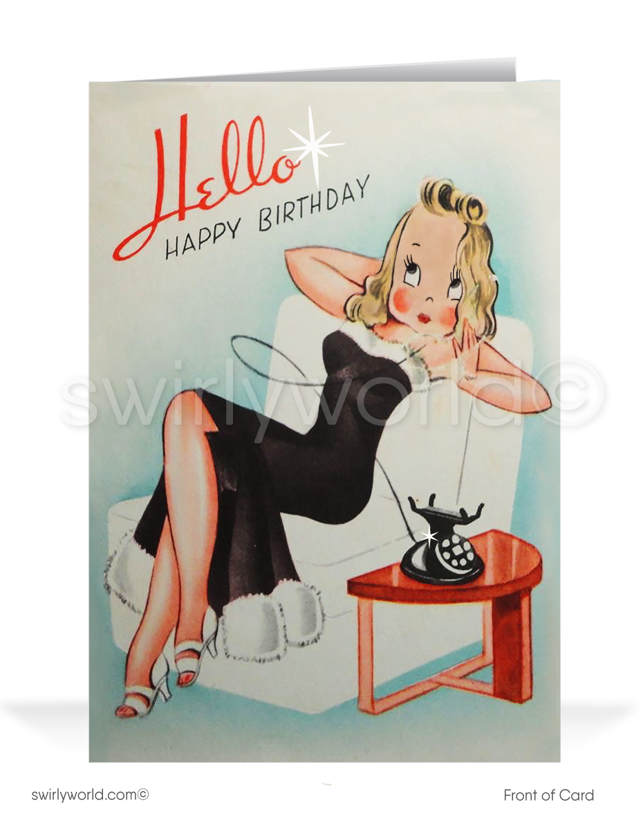 Sexy Woman Retro Vintage Mid Century 1950s Happy Birthday Cards