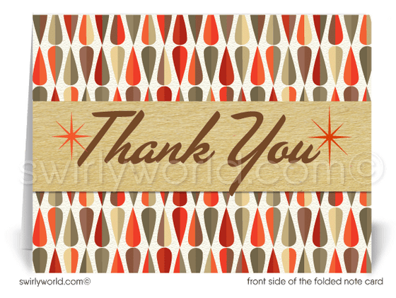 Retro Atomic Orange Mid-Century Modern Design Thank You Note Cards for Realtors, Architects, Designers.