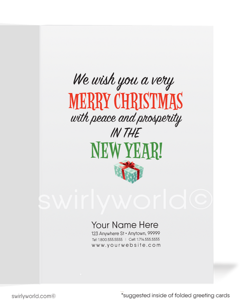 Funny Cartoon Santa Claus Company Christmas Holiday Cards for Customer ...