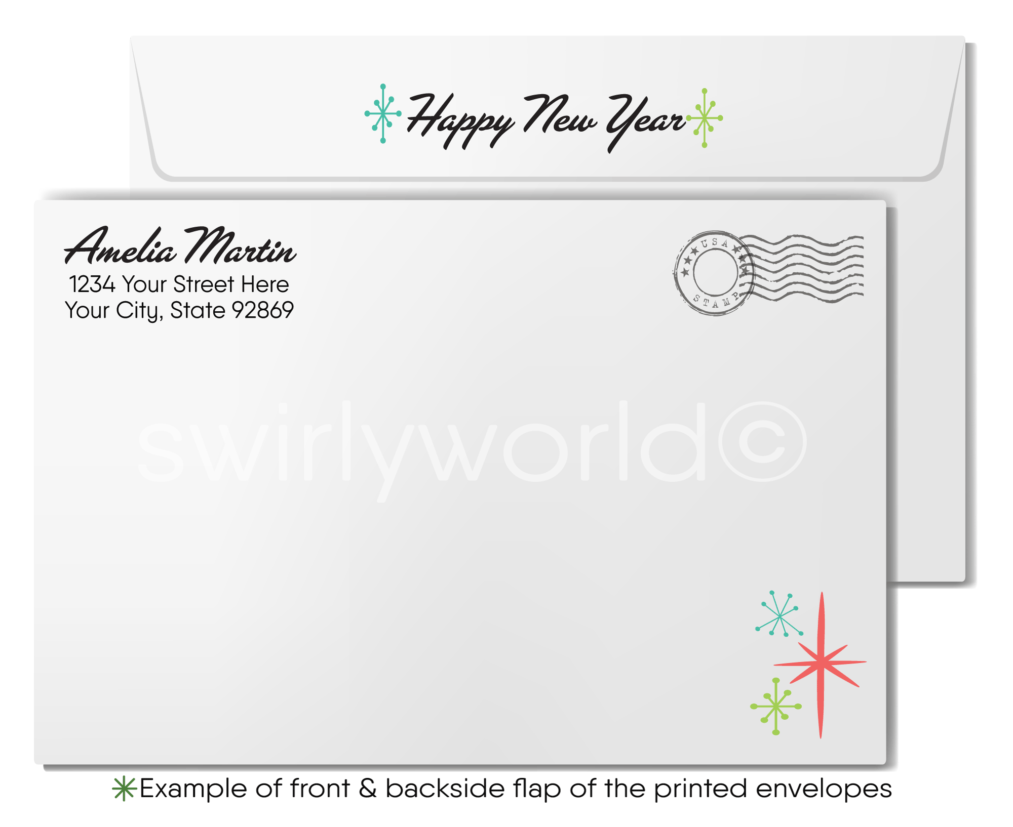2024 'Happy New Year' Holiday Greeting Cards and Envelopes - 25 Per Pack
