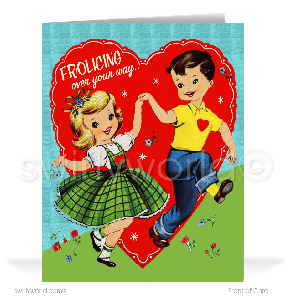 1950s Vintage Retro Mid-Century Boy & Girl Kitsch Valentine's Day Card -  swirly-world-design
