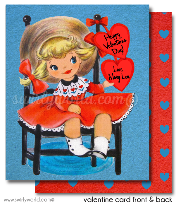 Vintage Retro 1950s Little Girl Kitschy Valentine's Day Card