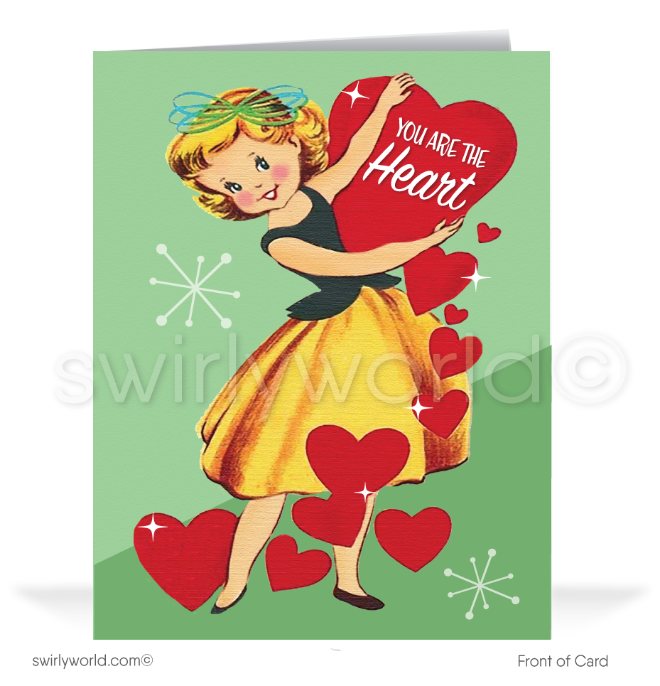 Six Retro Vintage Little Girl Digital Printable Valentine's Day