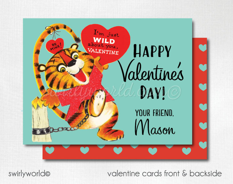 Vintage Tiger Retro Circus 1950's Valentine's Day Cards for Digital Download