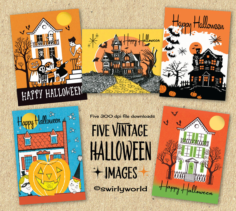 1950's Style Vintage Halloween Greeting Card Image Digital Printable Downloads